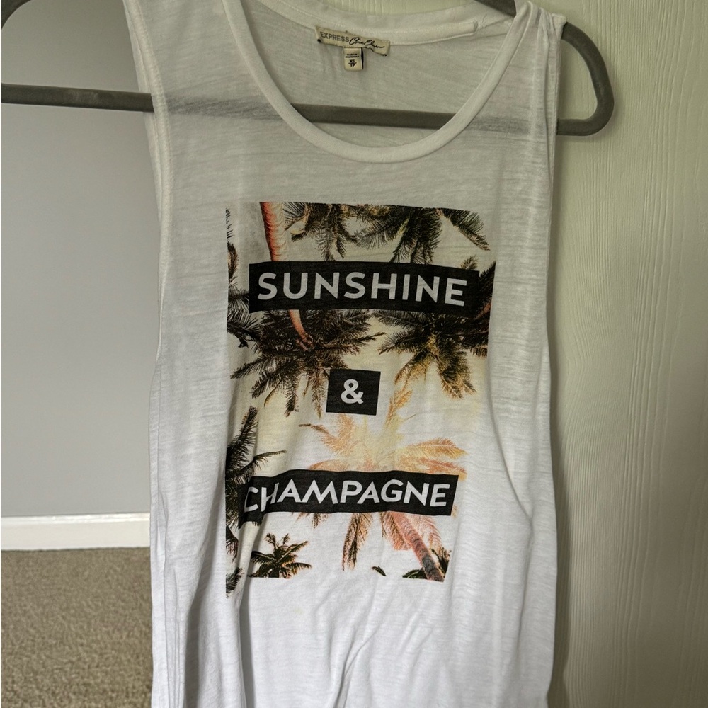 White Graphic Tank Top with Palm Print